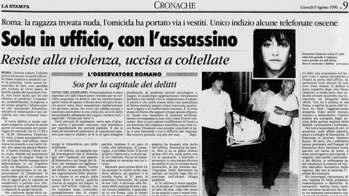 La Stampa del 9 agosto 1990 sul delitto di Via Poma